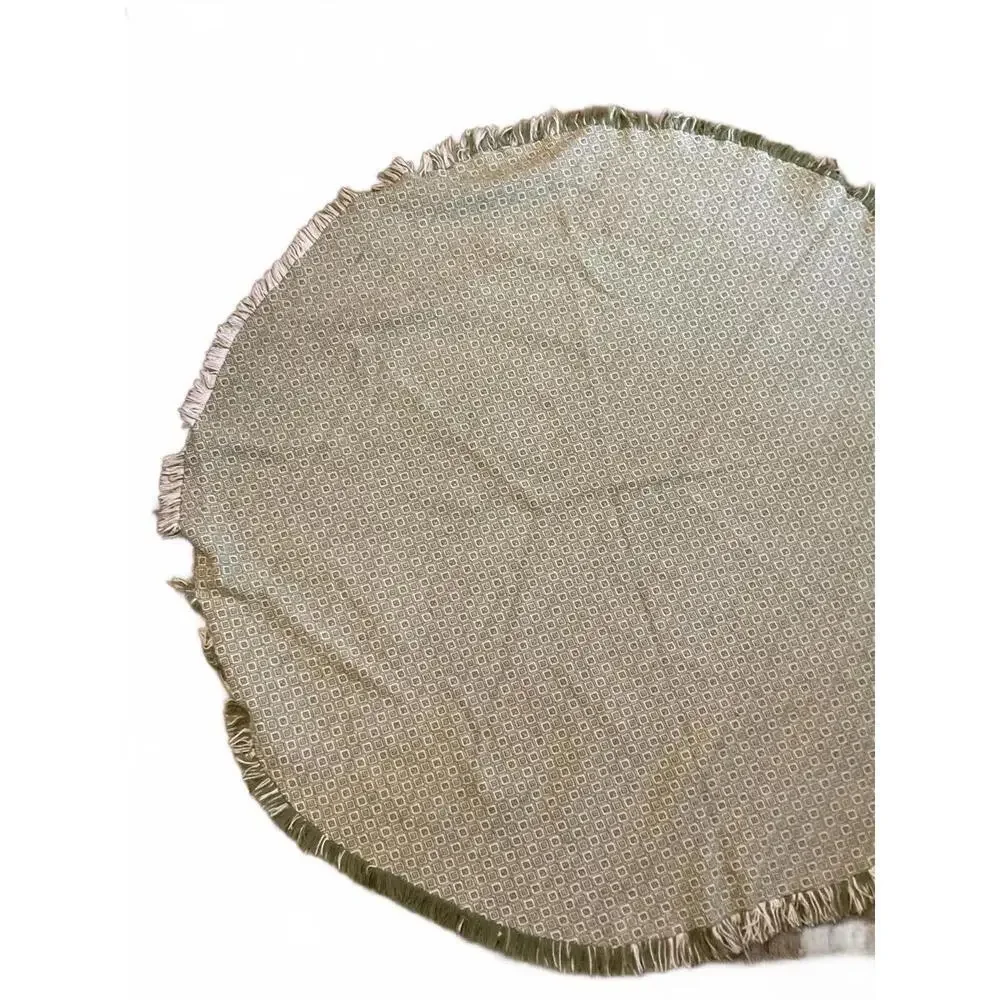 Round Green Woven Country  Colonial Geometric Patterned Tablecloth with Fringe